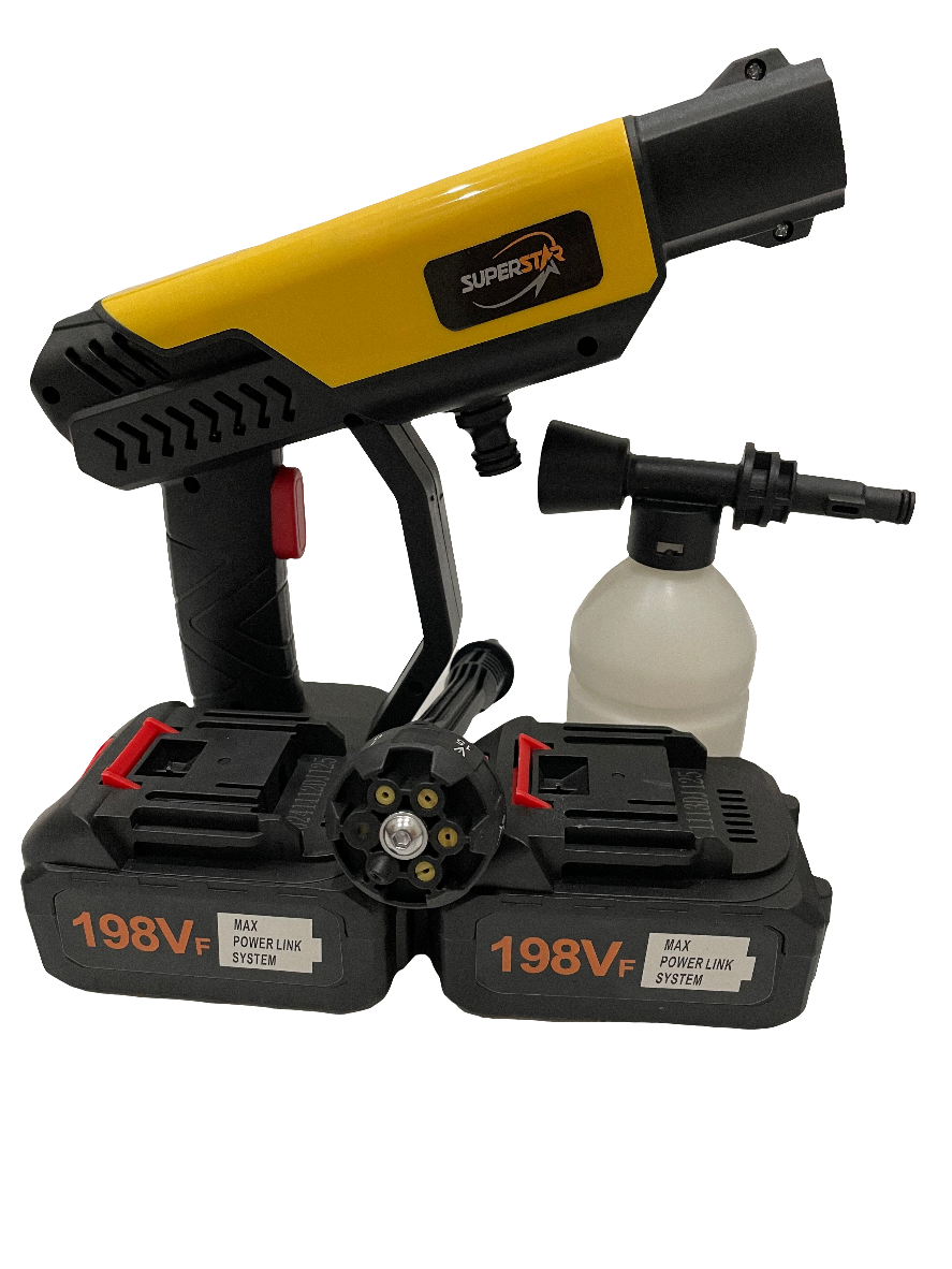 Super Star Imported Cordless Pressure Washer - 6 in 1 Adjustable Nozzle - Dual Battery 198V