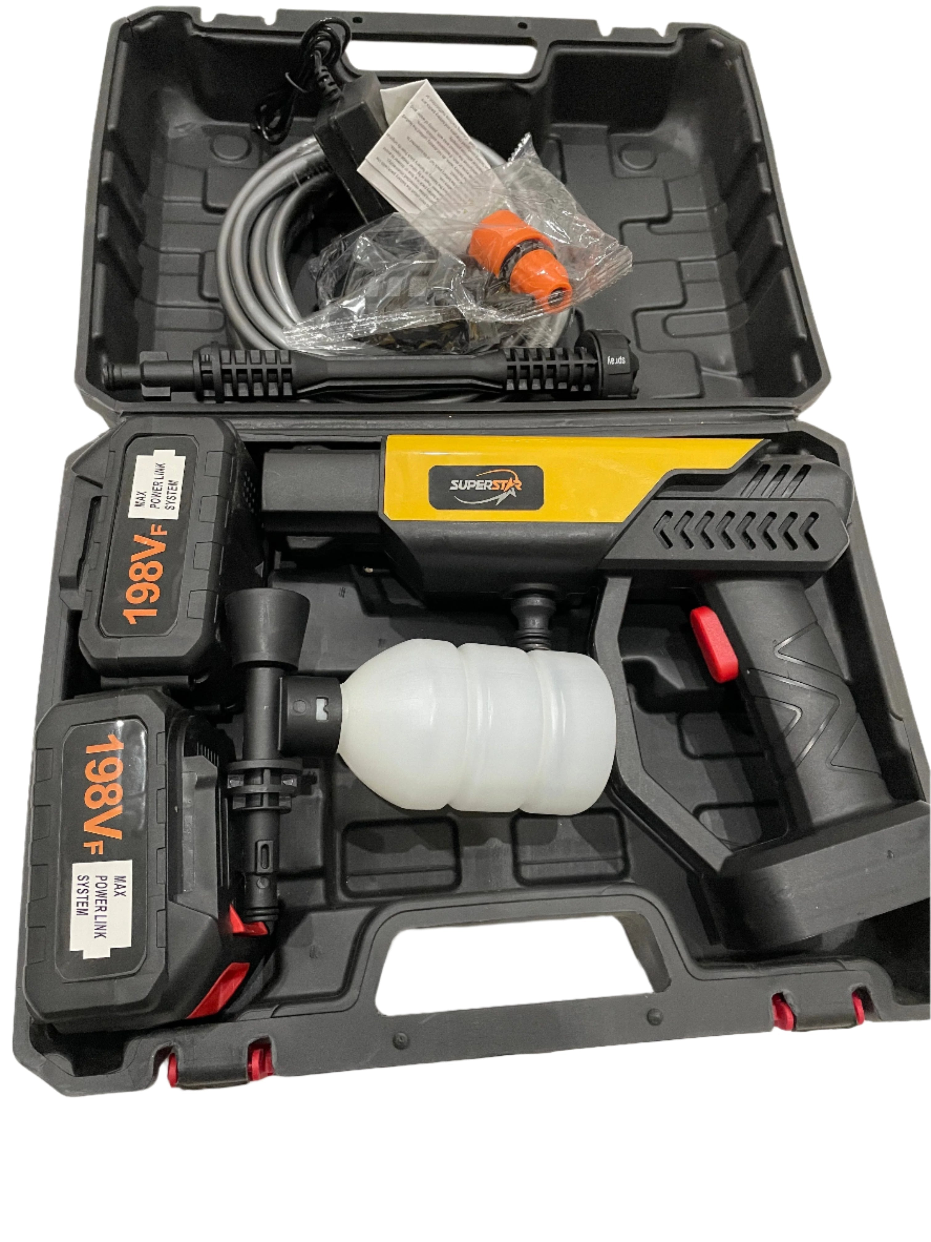 Super Star Imported Cordless Pressure Washer - 6 in 1 Adjustable Nozzle - Dual Battery 198V