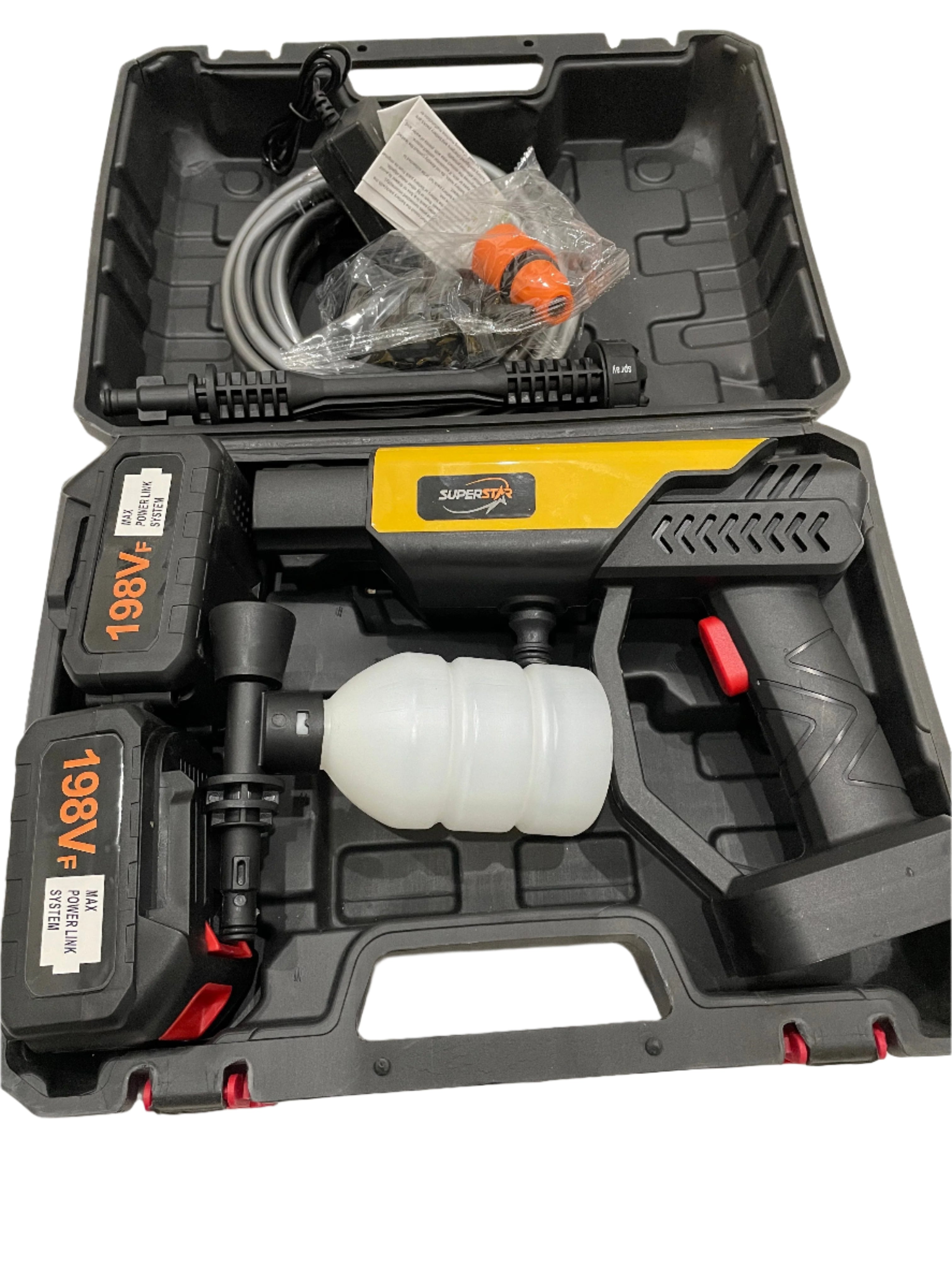 Super Star Imported Cordless Pressure Washer - 6 in 1 Adjustable Nozzle - Dual Battery 198V