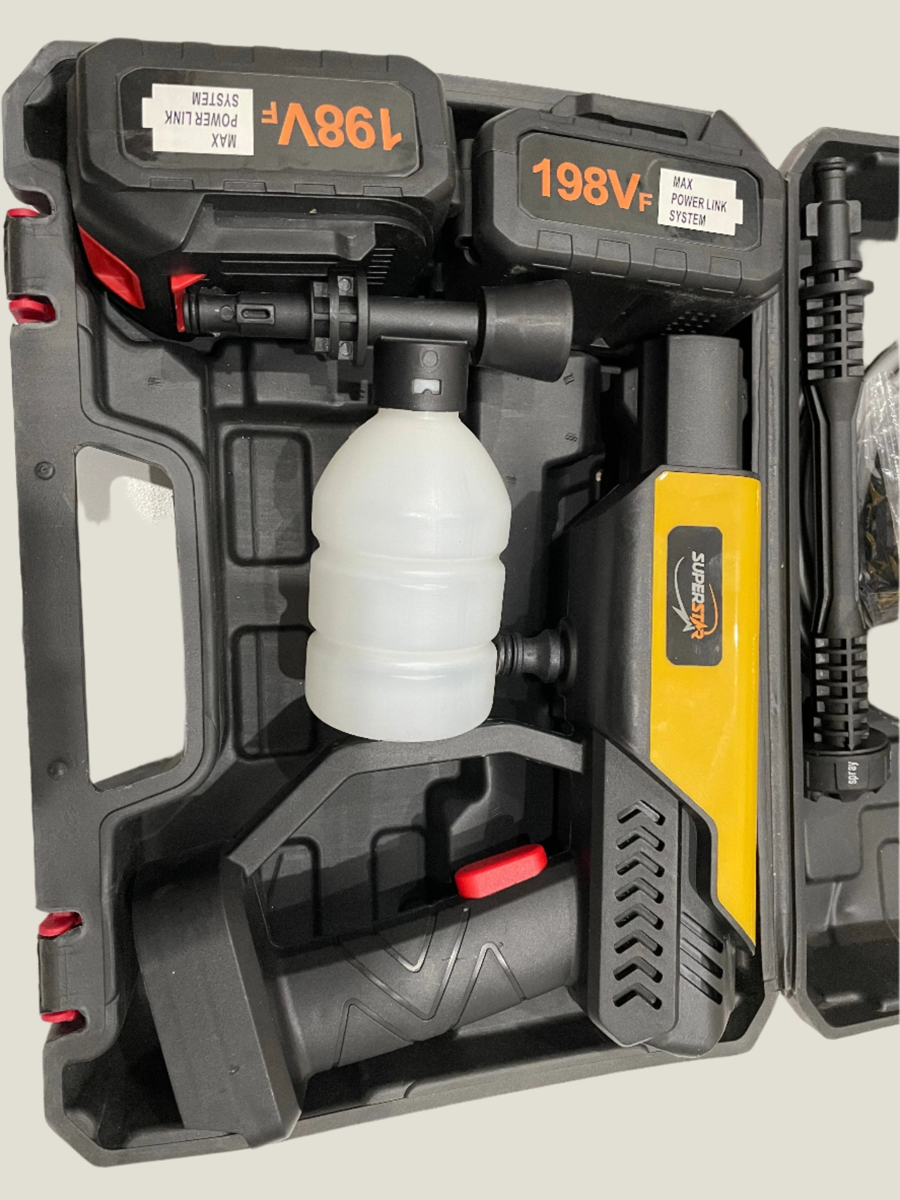 Super Star Imported Cordless Pressure Washer - 6 in 1 Adjustable Nozzle - Dual Battery 198V